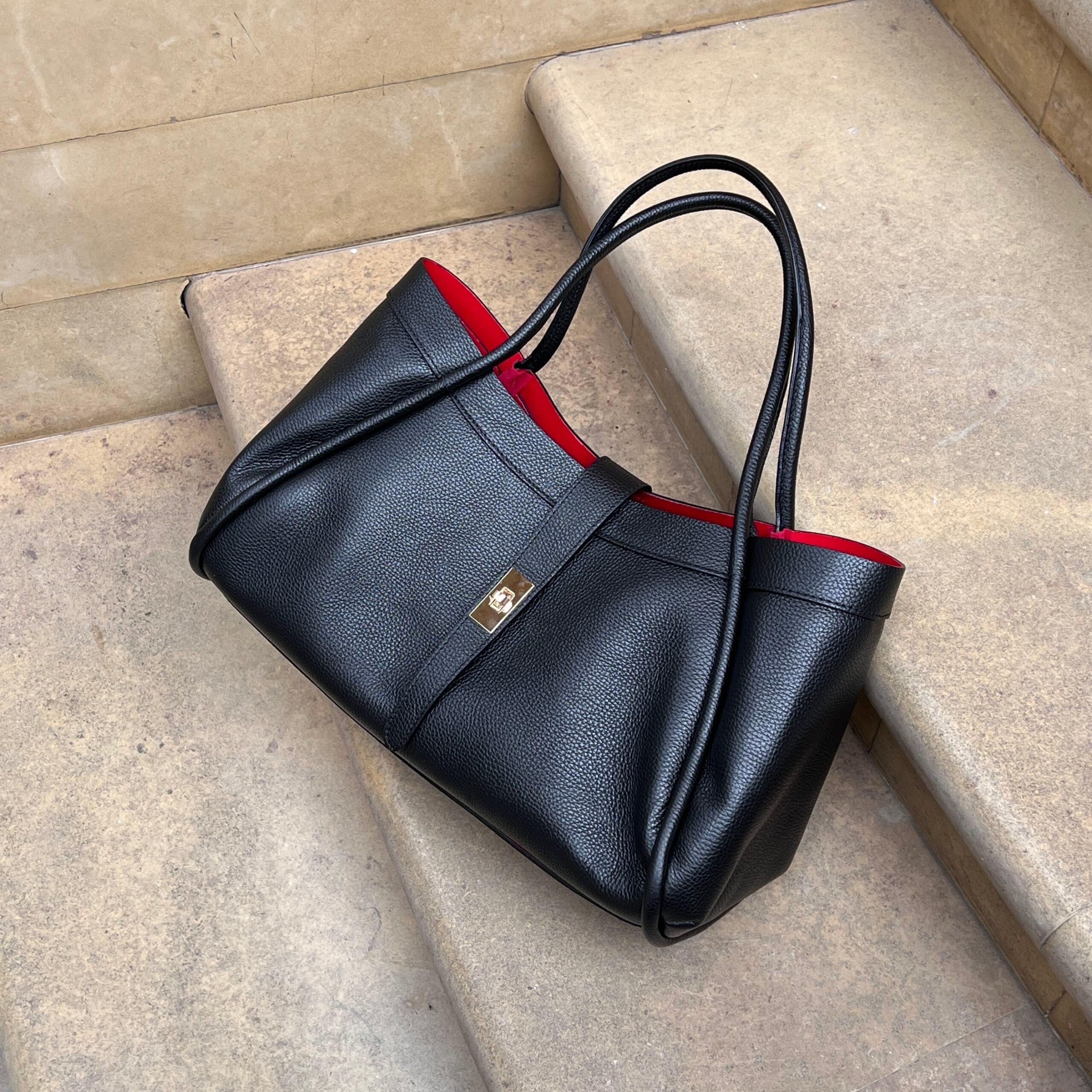 Valentina en cuir de vachette + pochette intégrée 🇮🇹 Noir