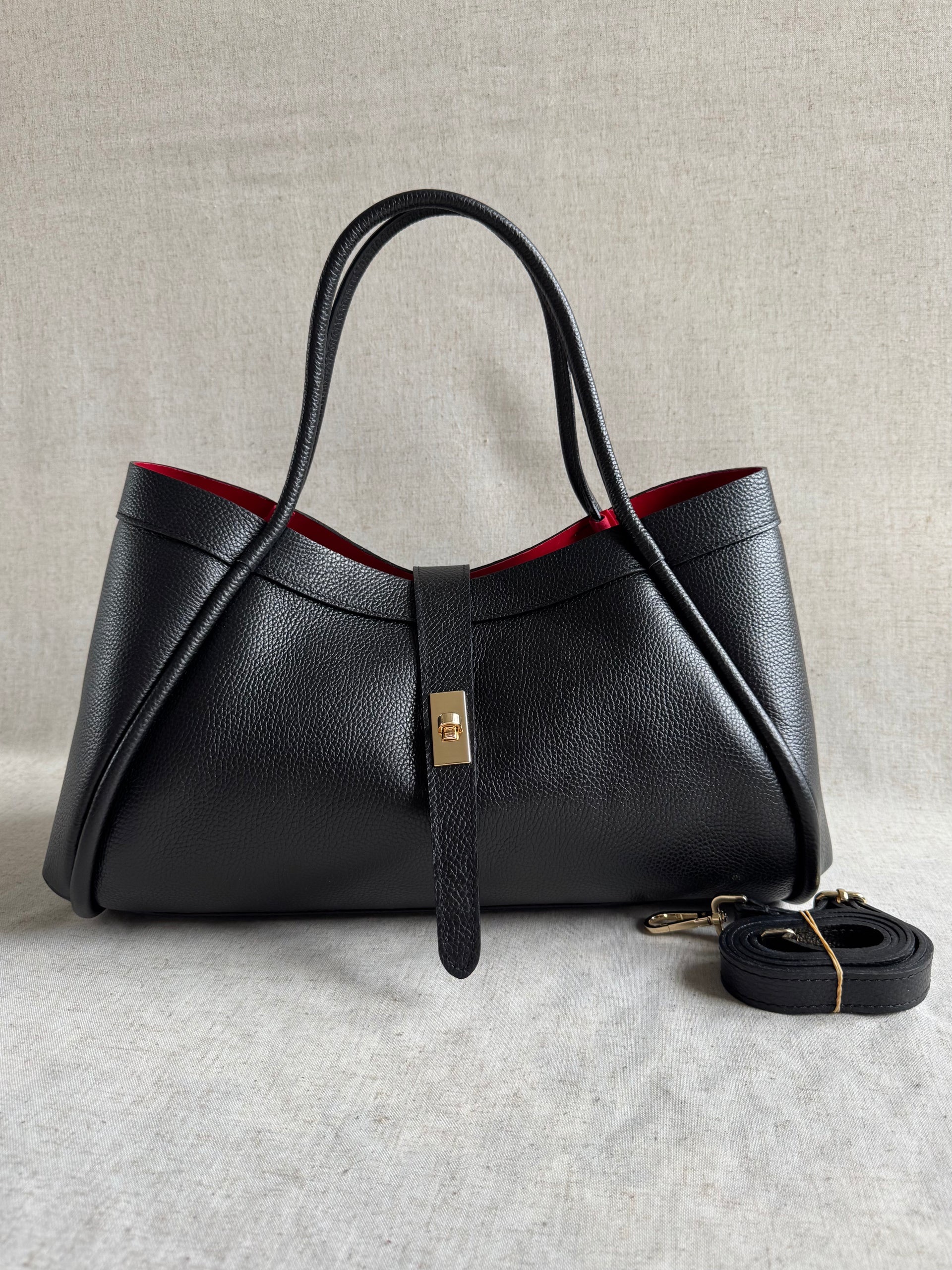 Valentina en cuir de vachette + pochette intégrée 🇮🇹 Noir – Image 2