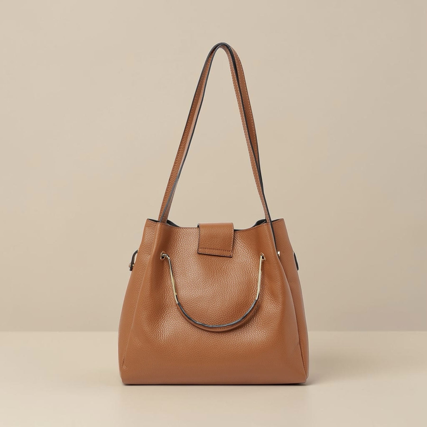 Sac alba en cuir de veau Camel – Image 4