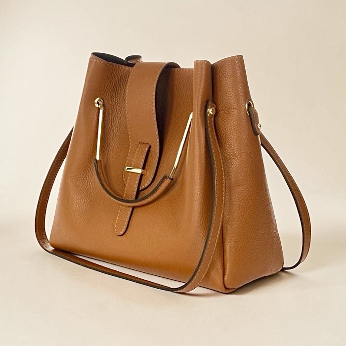 Sac alba en cuir de veau Camel – Image 5
