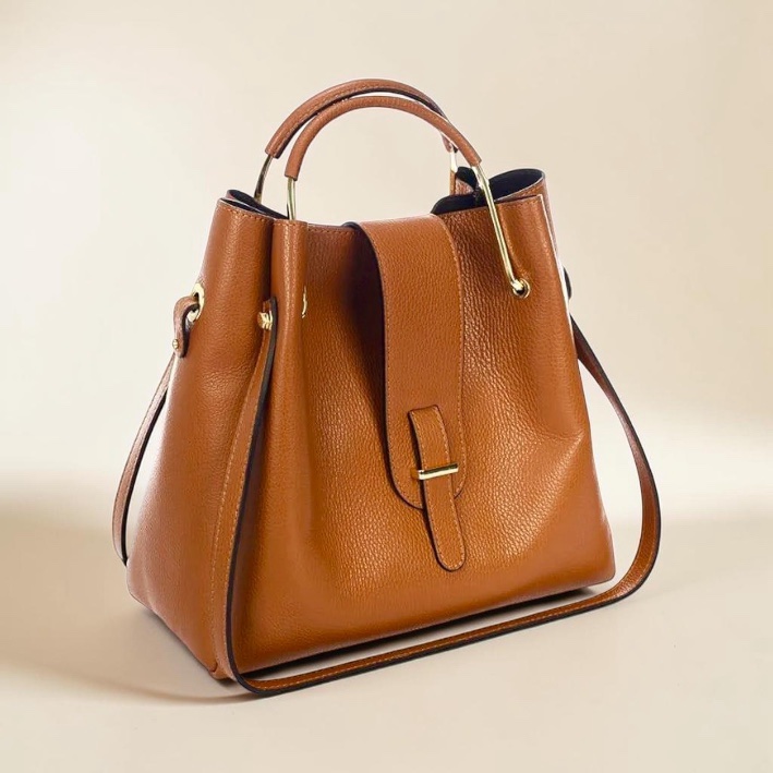 Sac alba en cuir de veau Camel – Image 2